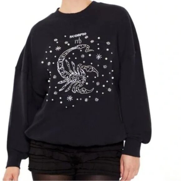Forever 21 Black Beaded Scorpio Pullover Sweater SZ 2X - Picture 1 of 8